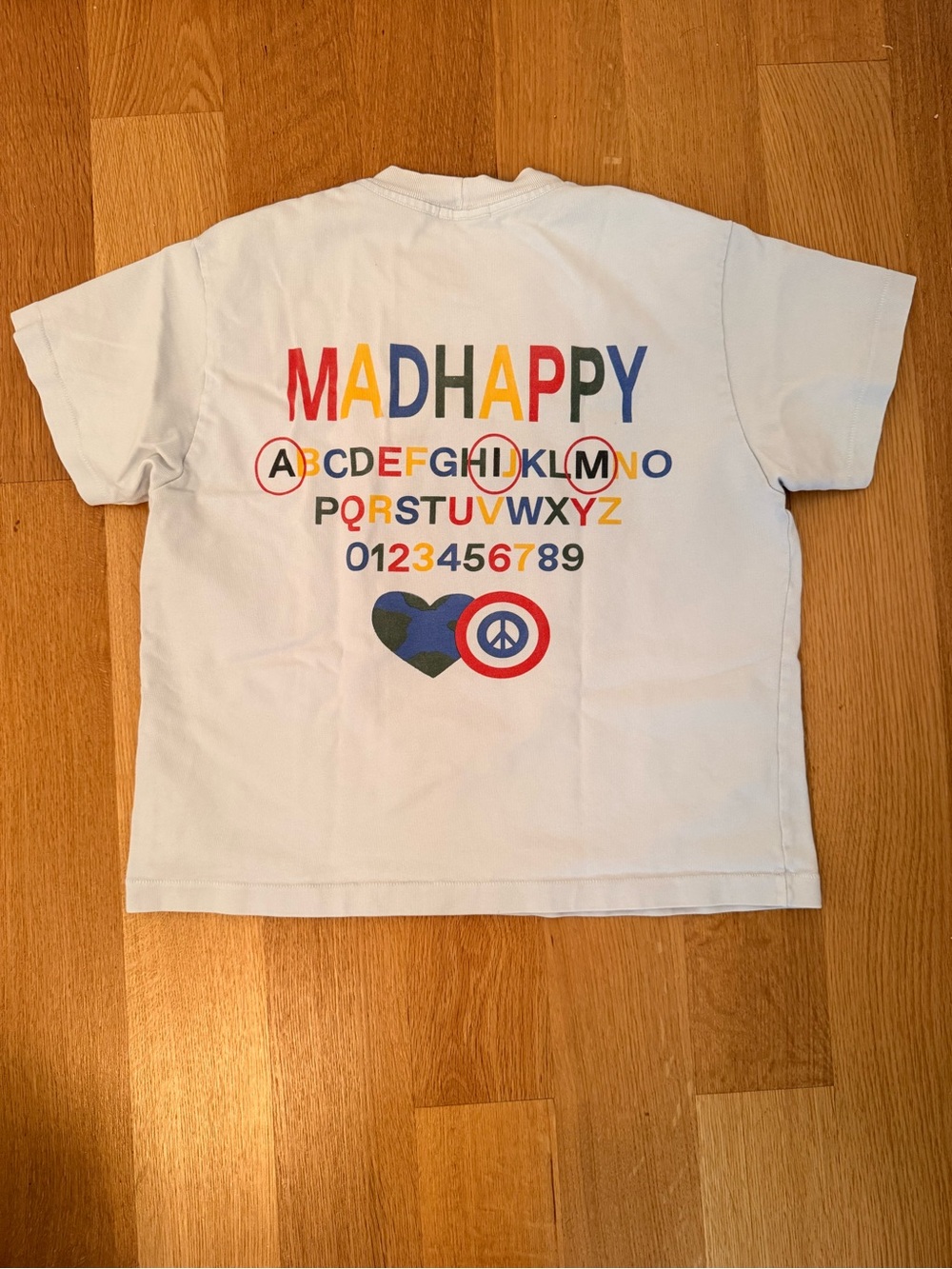 Madhappy Heavyweight Tee White Short-Sleeve Tee with Multicolor Alphabet Print - Picture 2 of 5